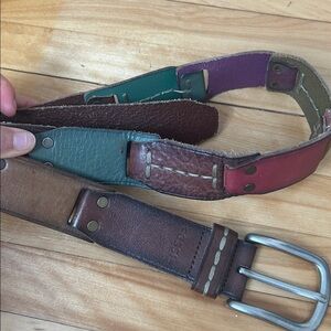 Fossil Genuine Leather  Patchwork Rainbow Belt Multicolour small